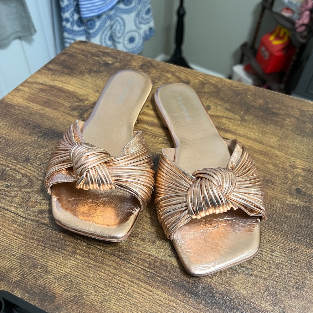 Jeffrey Campbell Rose Gold Slide Sandals, sz 7